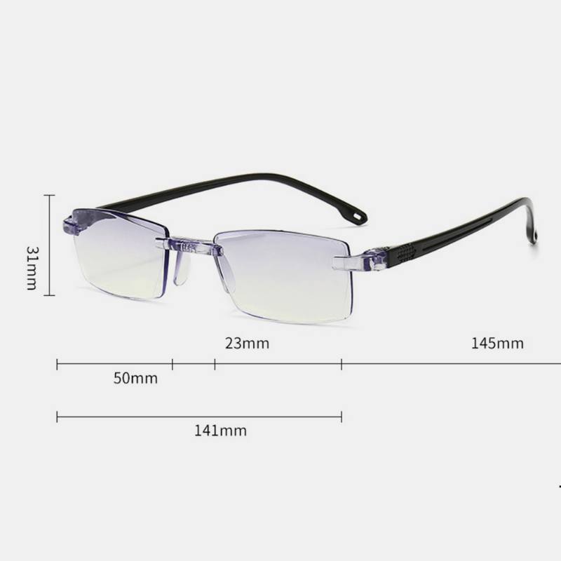 Unisex Anti-blue Light Kehyksettömät Hd Diamond Trimming Bi-light Kaksikäyttöiset Lukulasit Presbyopic-lasit
