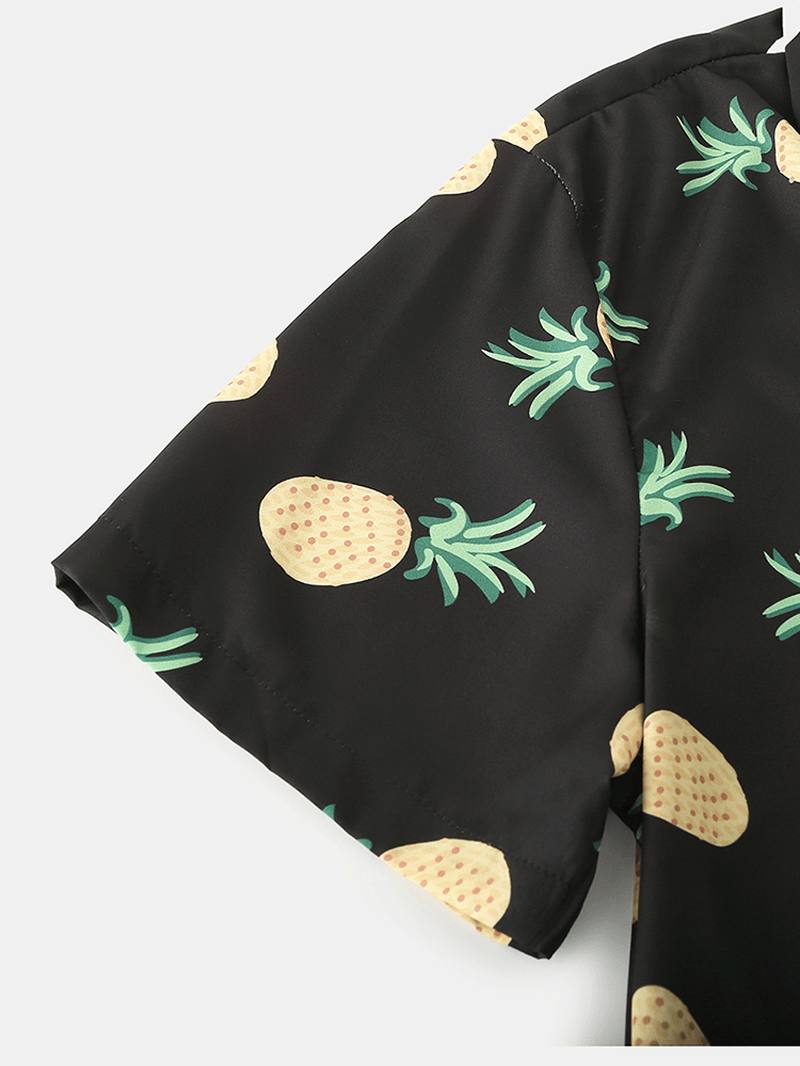 Miesten Funny Sarjakuva Ananas Painatus Black Pyjama Set Summer Home Sleepwear