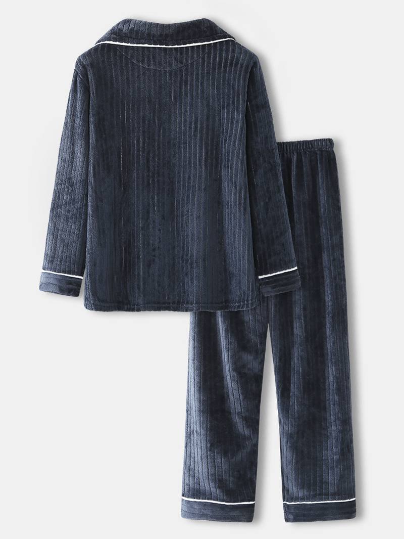 Miesten Talvinen Paksu Flanelliläppä Pitkähihainen Kotivaate Lämmin Pyjamasetti