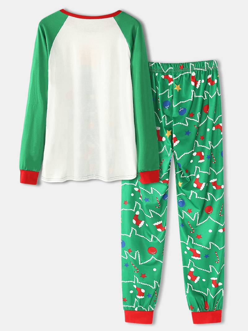 Naiset Sarjakuva Joulukuusipainatusti Raglan Hihat Puserot Joustava Vyötärö Jogger Housut Koti Pyjama Set