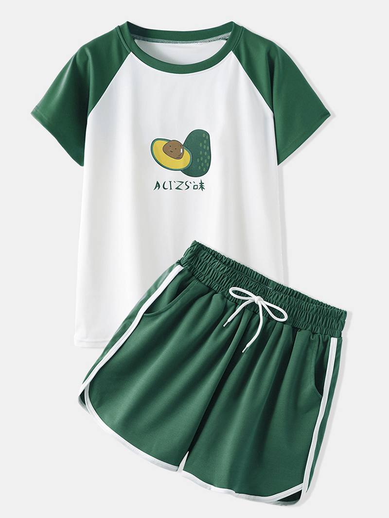 Naisten Hauska Sarjakuva Avocado Painatus Raglan Sleeves Rento Sport Pyjama Set