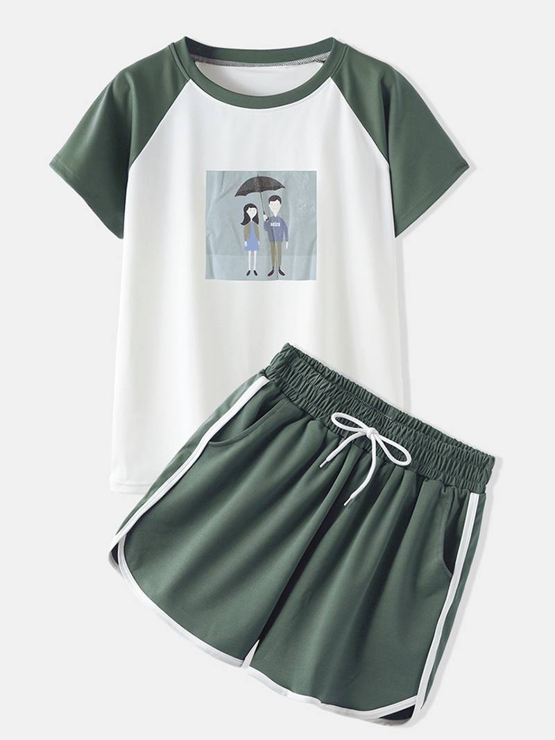 Naisten Hauska Sarjakuva Avocado Painatus Raglan Sleeves Rento Sport Pyjama Set