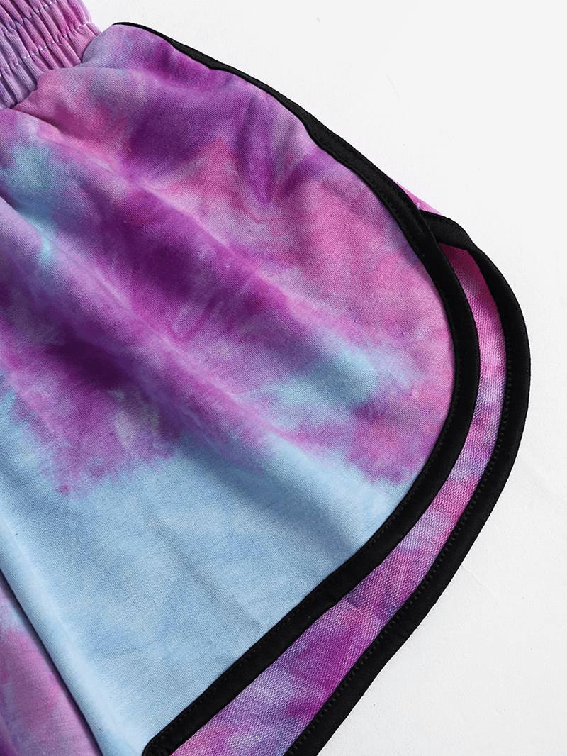 Naisten Tie Dye Loungewear Riimu Korkea Kaula Pehmeä Puuvilla Pyjamat Lyhyet Setit