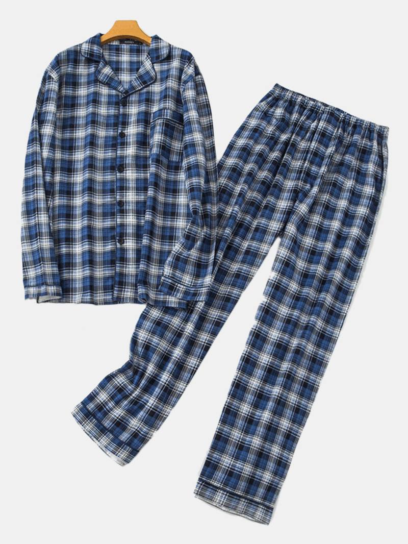 Ruudullinen Puuvillainen Lämmin Pyjamasetti