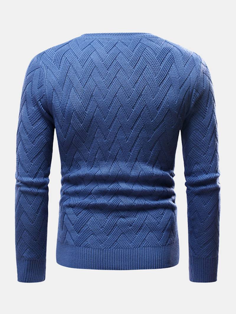 Miesten Chevron-neulottu Yksivärinen Crew Neck Slim Fit Rento Villapaita