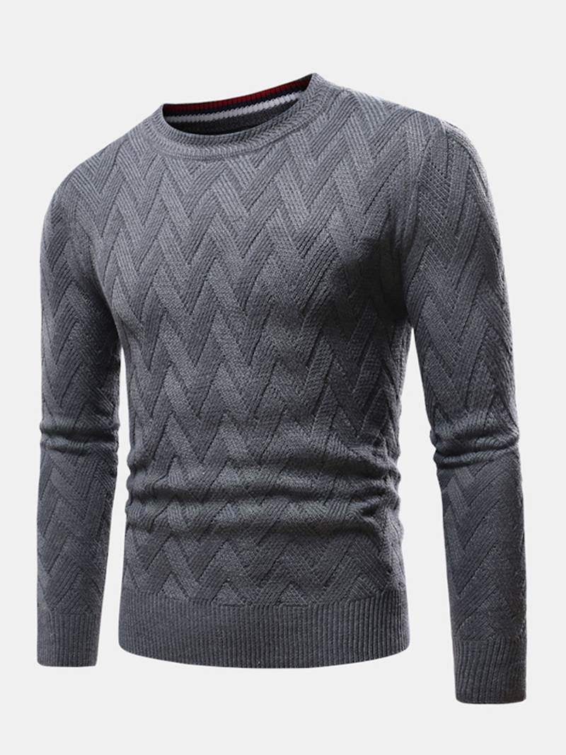 Miesten Chevron-neulottu Yksivärinen Crew Neck Slim Fit Rento Villapaita