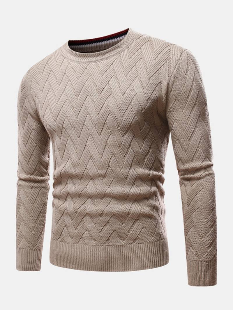 Miesten Chevron-neulottu Yksivärinen Crew Neck Slim Fit Rento Villapaita