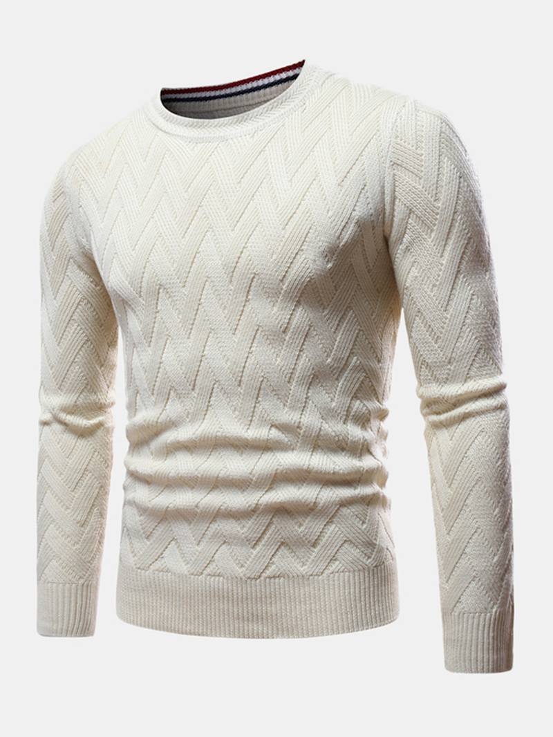 Miesten Chevron-neulottu Yksivärinen Crew Neck Slim Fit Rento Villapaita