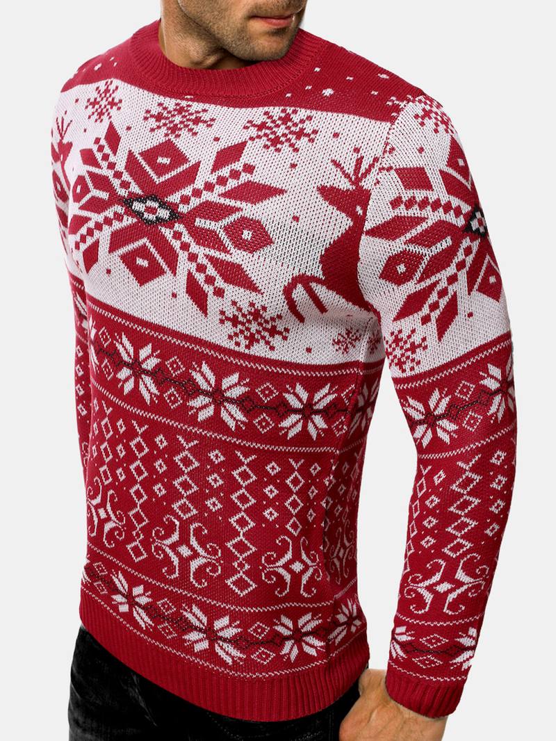 Miesten Snowflake Christmas Style Graphics Pitkähihaiset Neulepuserot