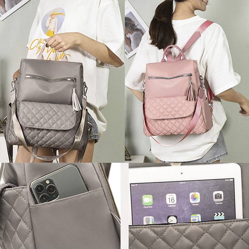 Naisten Multi-carry Oxford Diamond Pattern Varkaudenesto Vedenpitävä Tupsu Rento Reppu