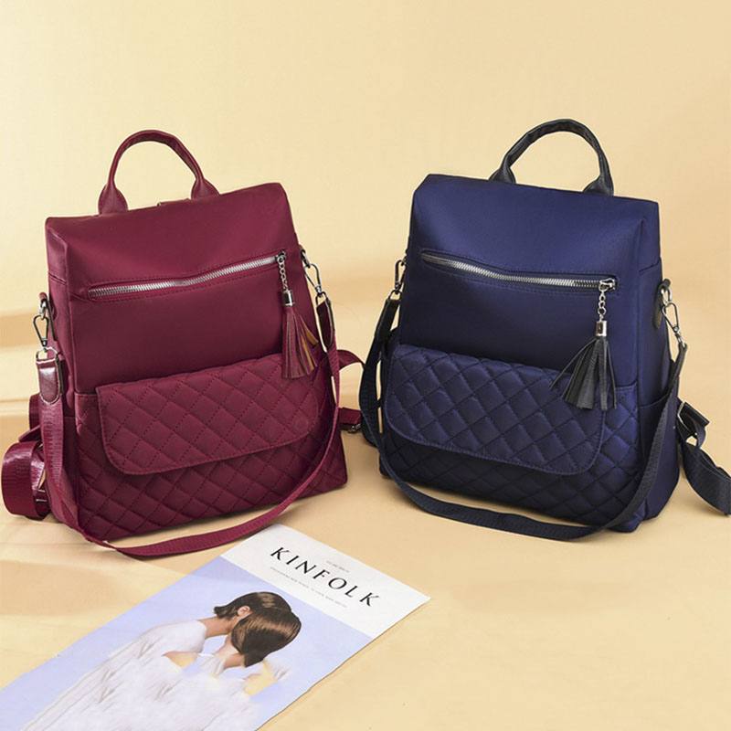 Naisten Multi-carry Oxford Diamond Pattern Varkaudenesto Vedenpitävä Tupsu Rento Reppu