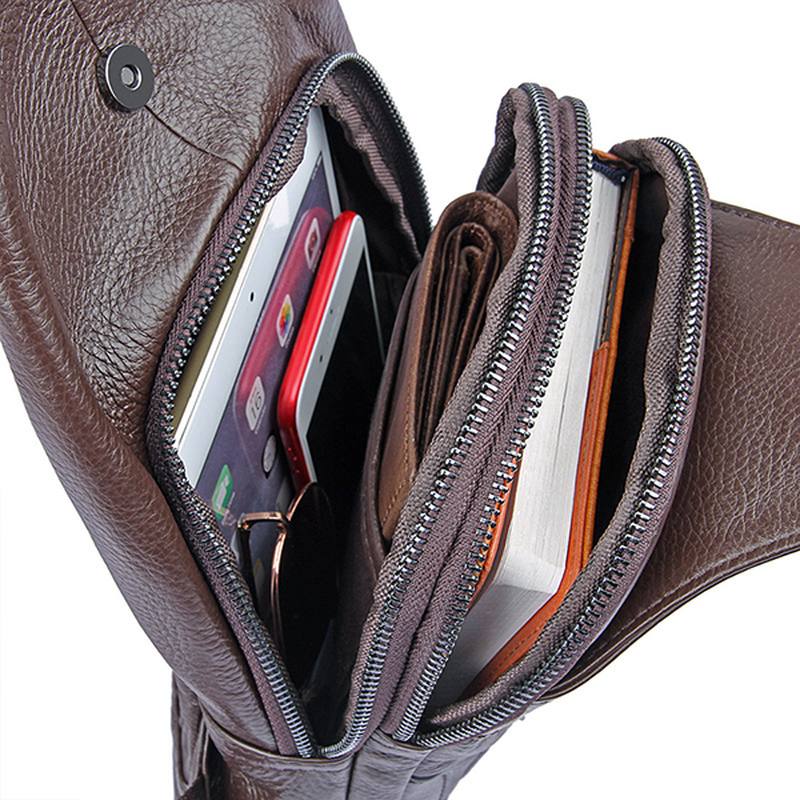 Miesten Aitoa Nahkaa Minimalistinen Vintage Crossbody Laukku Vapaa-ajan Business Rintalaukku Viikonloppulaukku