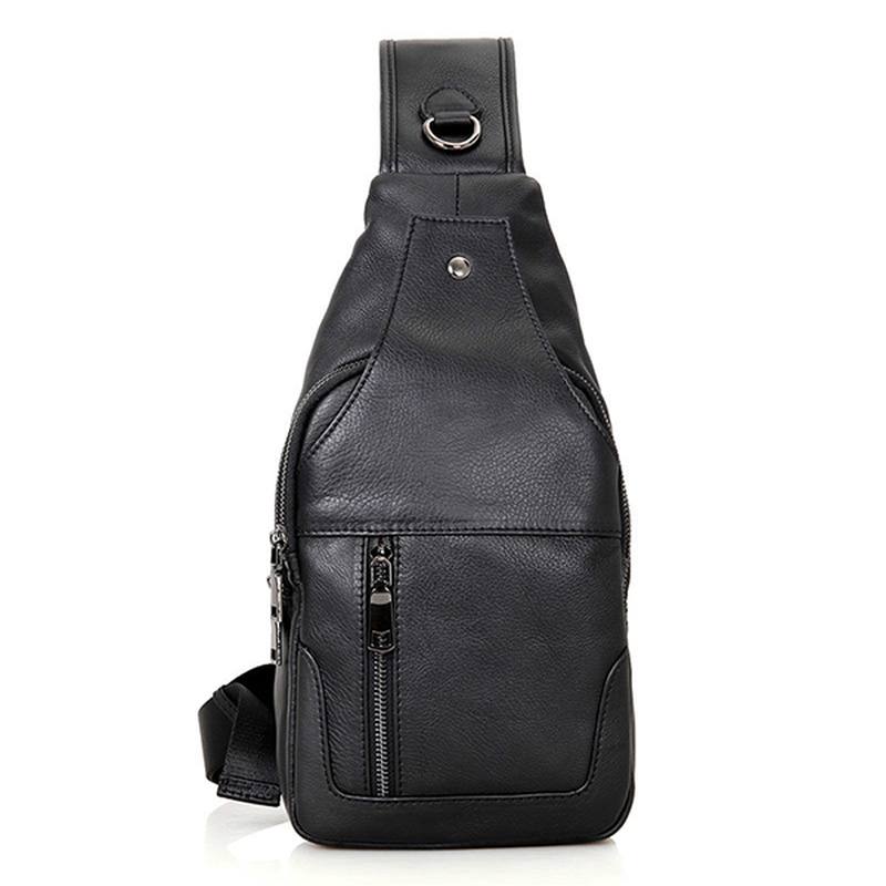 Miesten Aitoa Nahkaa Minimalistinen Vintage Crossbody Laukku Vapaa-ajan Business Rintalaukku Viikonloppulaukku