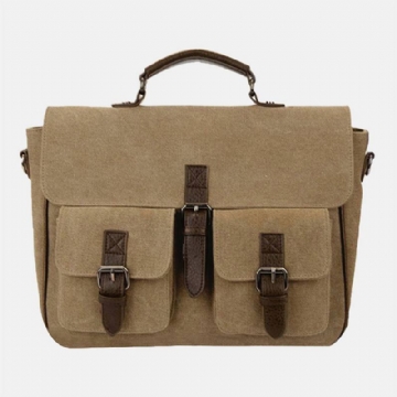 Miesten Vintage Rub Color Kulutusta Kestävä Monitaskuinen Kangas Salkku Crossbody Olkalaukku