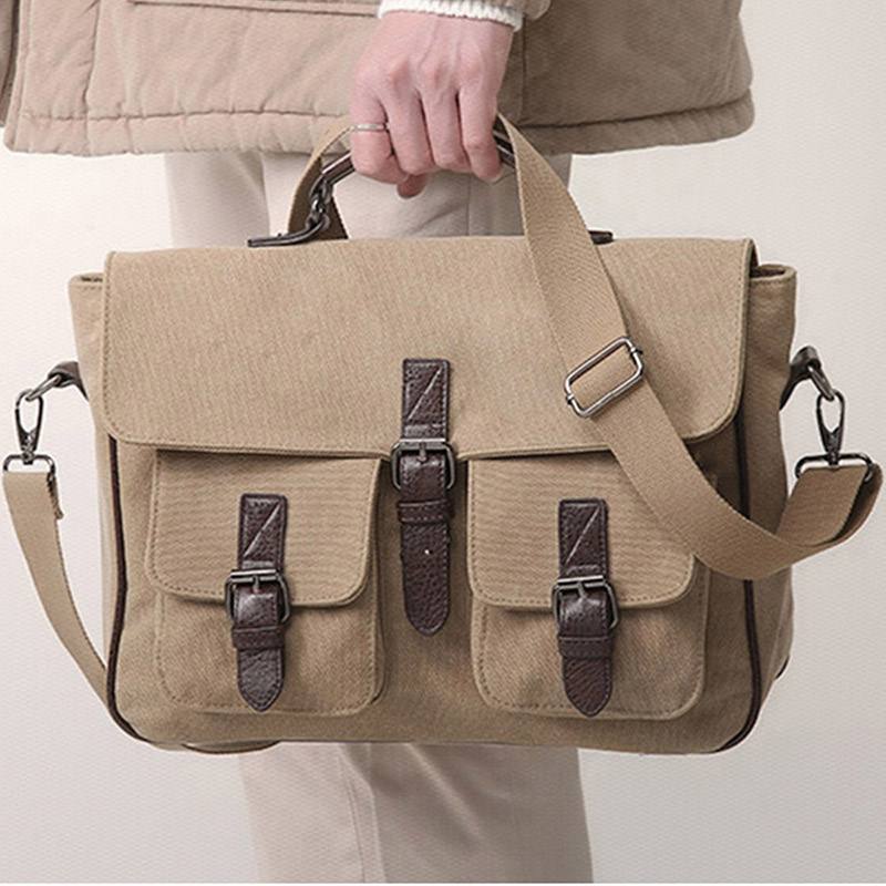 Miesten Vintage Rub Color Kulutusta Kestävä Monitaskuinen Kangas Salkku Crossbody Olkalaukku