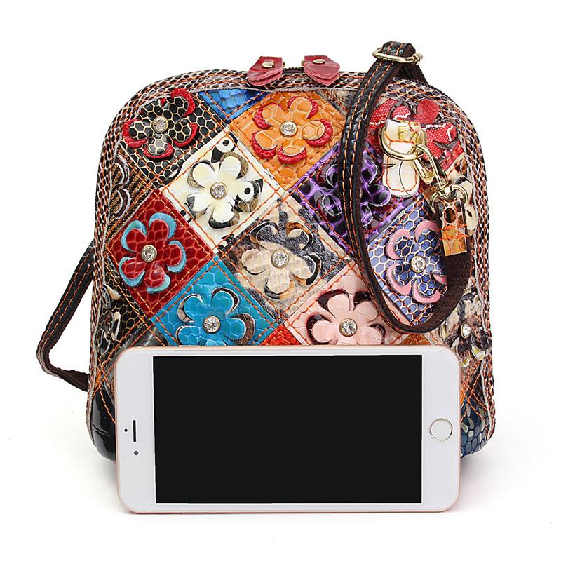 Naisten Aitoa Nahkaa Patchwork Kukkainen Crossbody Laukku