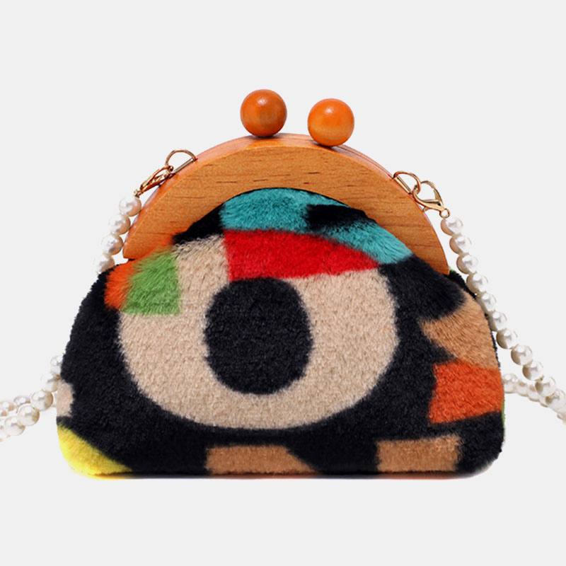 Naisten Pehmo Tie-dye Patchwork Pearl Chain Olkalaukku Crossbody Laukku