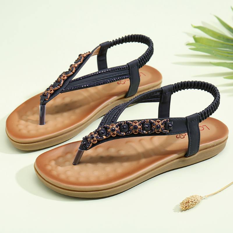 Naisten Helmi Strassikiveä Kuminauha Slip Flip Flops Rento Sandaalit