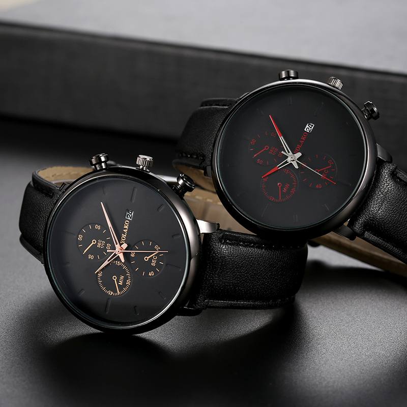 Business Sport Miesten Kellot Kotelo Nahka Ranneke Super Light Chronograph Kalenteri Kvartsikello