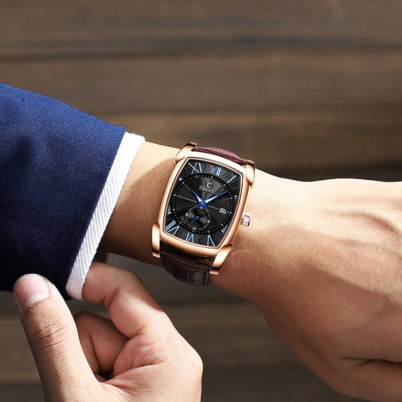 Päivämääränäyttö Kalenteri Business Style Miesten Kello Suorakulmio Dial Quartz Watch