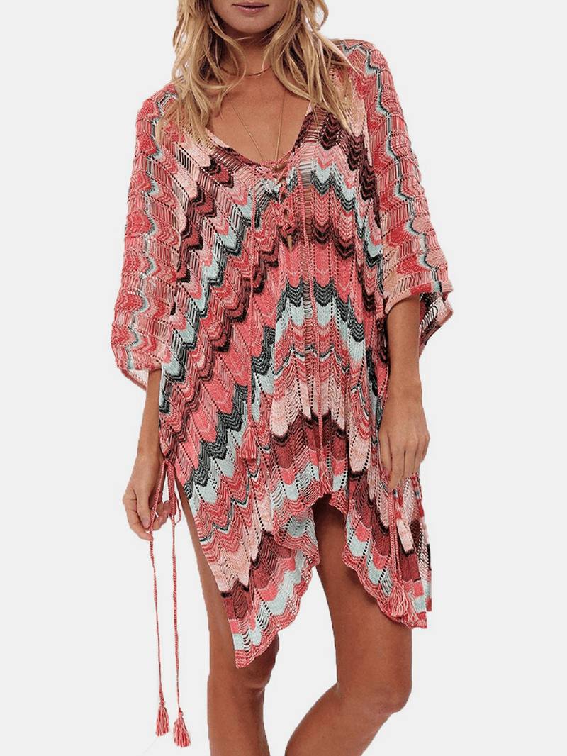 Naisten Raidat Vintage Painatus Bandage Side Slit Sun Protection Cover Ups Rantauimapuvut