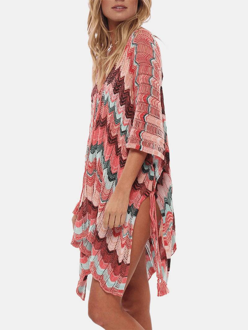 Naisten Raidat Vintage Painatus Bandage Side Slit Sun Protection Cover Ups Rantauimapuvut