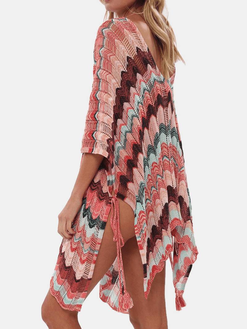 Naisten Raidat Vintage Painatus Bandage Side Slit Sun Protection Cover Ups Rantauimapuvut