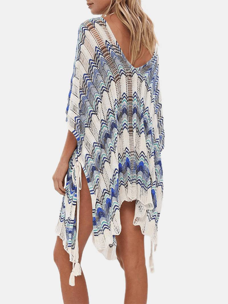 Naisten Raidat Vintage Painatus Bandage Side Slit Sun Protection Cover Ups Rantauimapuvut