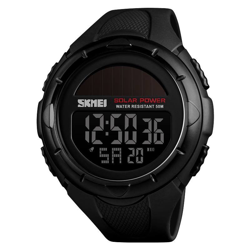 Solar Power Digital Watch Sekuntikello Valoisa Näyttö Hälytyskalenteri Outdoor Sport Watch