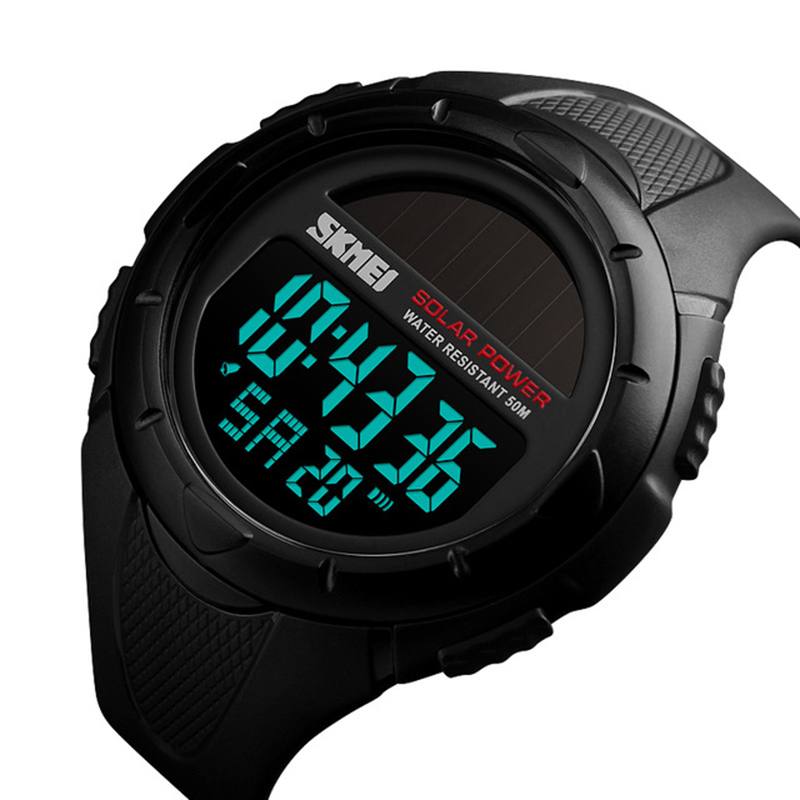 Solar Power Digital Watch Sekuntikello Valoisa Näyttö Hälytyskalenteri Outdoor Sport Watch