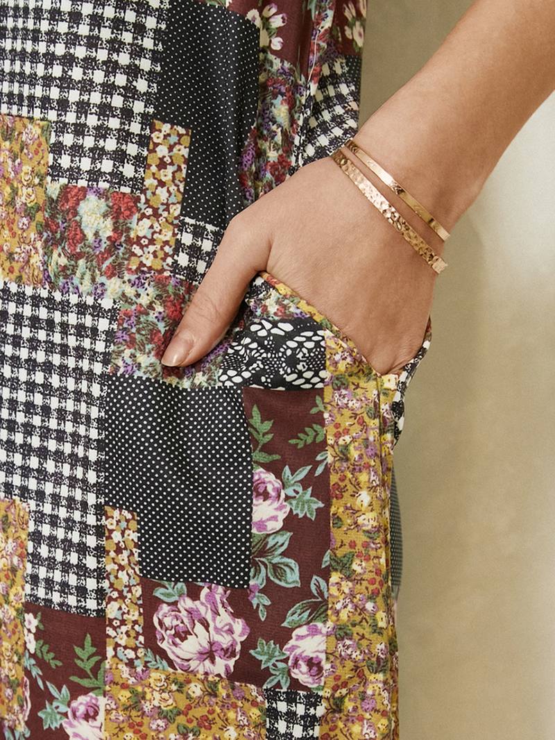Naisten Colorblock Kukkainen Ruudullinen Vintage Maxi -mekko Taskulla