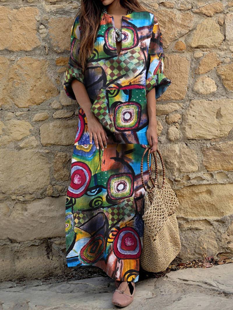 Naisten Etninen Abstrakti Painatusti Pitkähihainen Bohemian Maxi-mekko