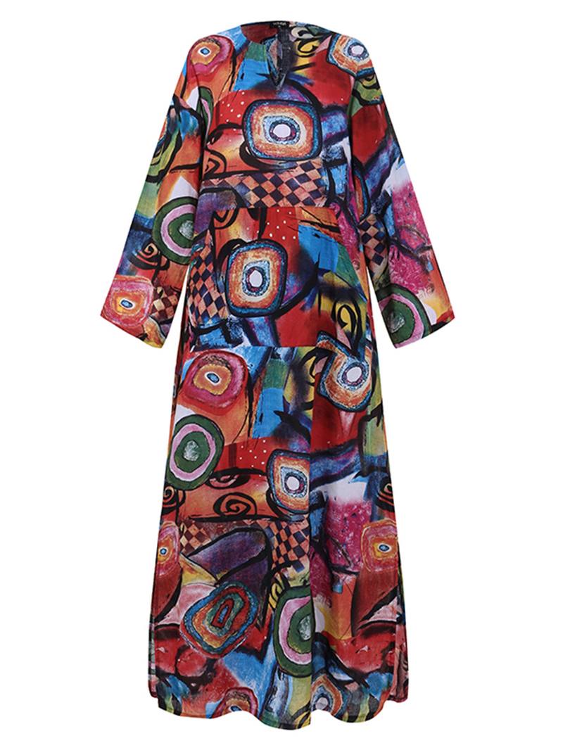 Naisten Etninen Abstrakti Painatusti Pitkähihainen Bohemian Maxi-mekko