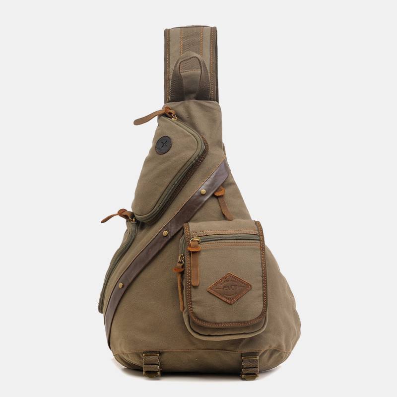 Miesten Aitoa Nahkaa Ja Kangasta Oleva Matkalaukku Ulkokäyttöön Multi-pocket Crossbody -laukku Rintalaukku