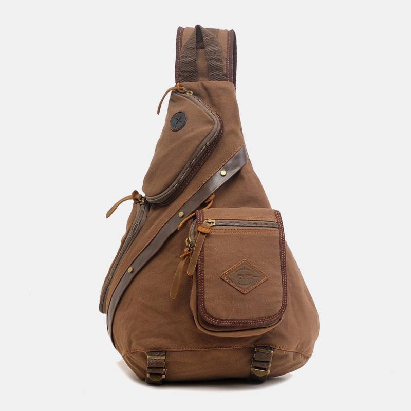 Miesten Aitoa Nahkaa Ja Kangasta Oleva Matkalaukku Ulkokäyttöön Multi-pocket Crossbody -laukku Rintalaukku