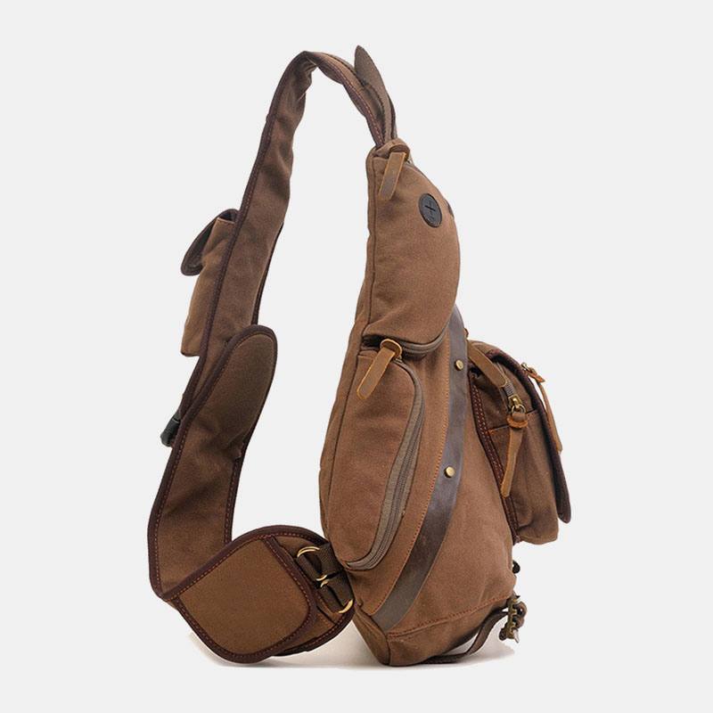 Miesten Aitoa Nahkaa Ja Kangasta Oleva Matkalaukku Ulkokäyttöön Multi-pocket Crossbody -laukku Rintalaukku