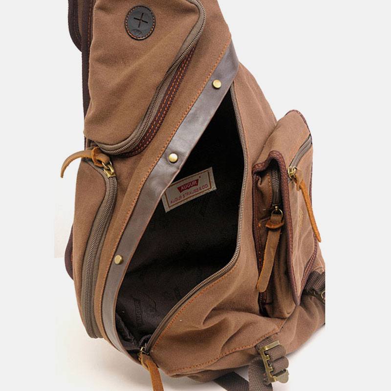 Miesten Aitoa Nahkaa Ja Kangasta Oleva Matkalaukku Ulkokäyttöön Multi-pocket Crossbody -laukku Rintalaukku