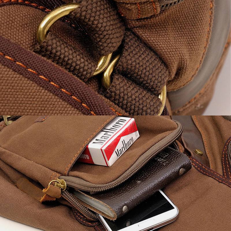 Miesten Aitoa Nahkaa Ja Kangasta Oleva Matkalaukku Ulkokäyttöön Multi-pocket Crossbody -laukku Rintalaukku