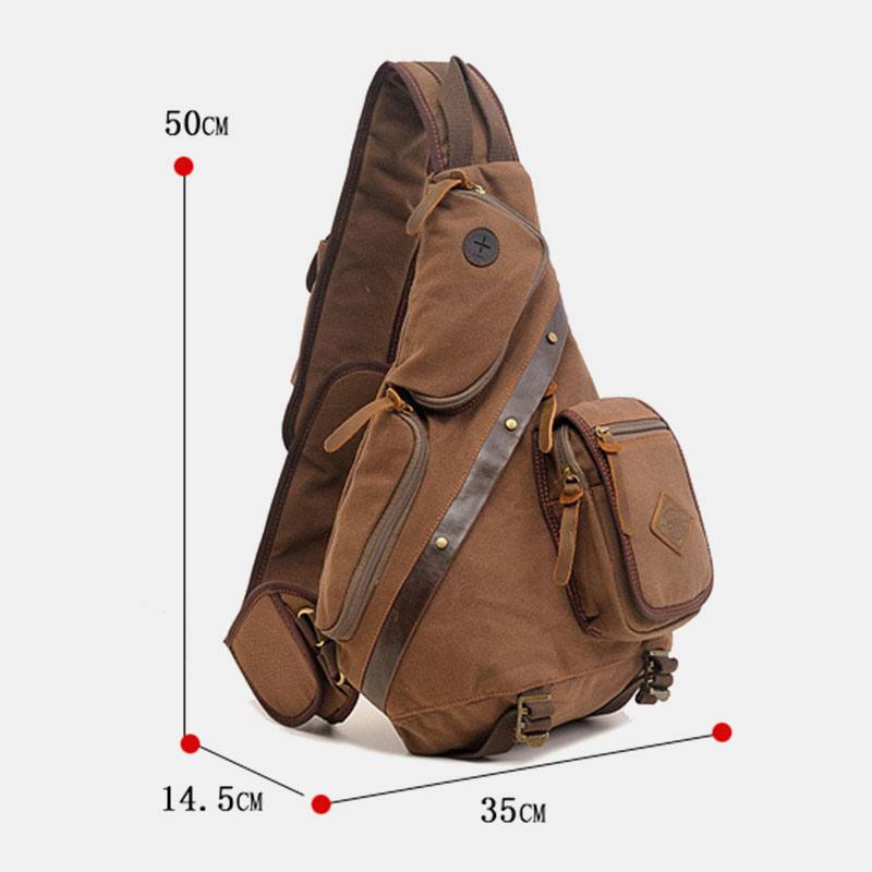 Miesten Aitoa Nahkaa Ja Kangasta Oleva Matkalaukku Ulkokäyttöön Multi-pocket Crossbody -laukku Rintalaukku