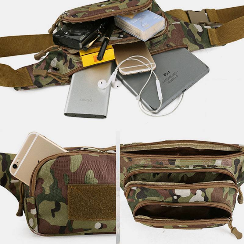 Miesten Nylon Multi-carry Multi-pocket Outdoor Tactical Naamiointi Ratsastus Vyötärölaukku Olkalaukku Rintalaukku