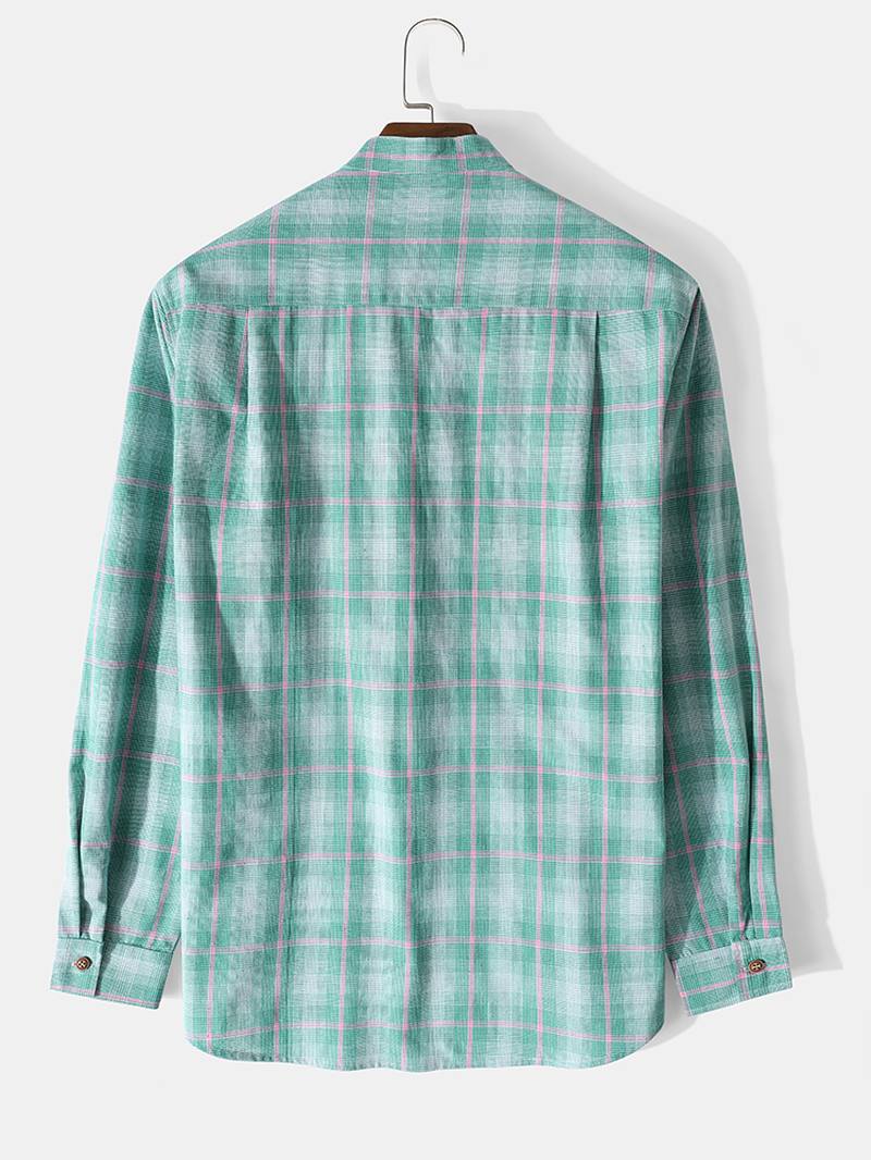 Miesten 100% Puuvillaa Plaid Stand Kaulus Pitkähihaiset Henley Paidat