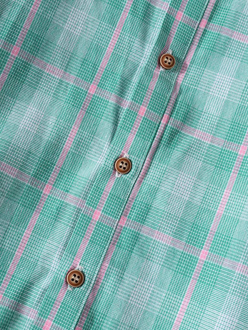 Miesten 100% Puuvillaa Plaid Stand Kaulus Pitkähihaiset Henley Paidat