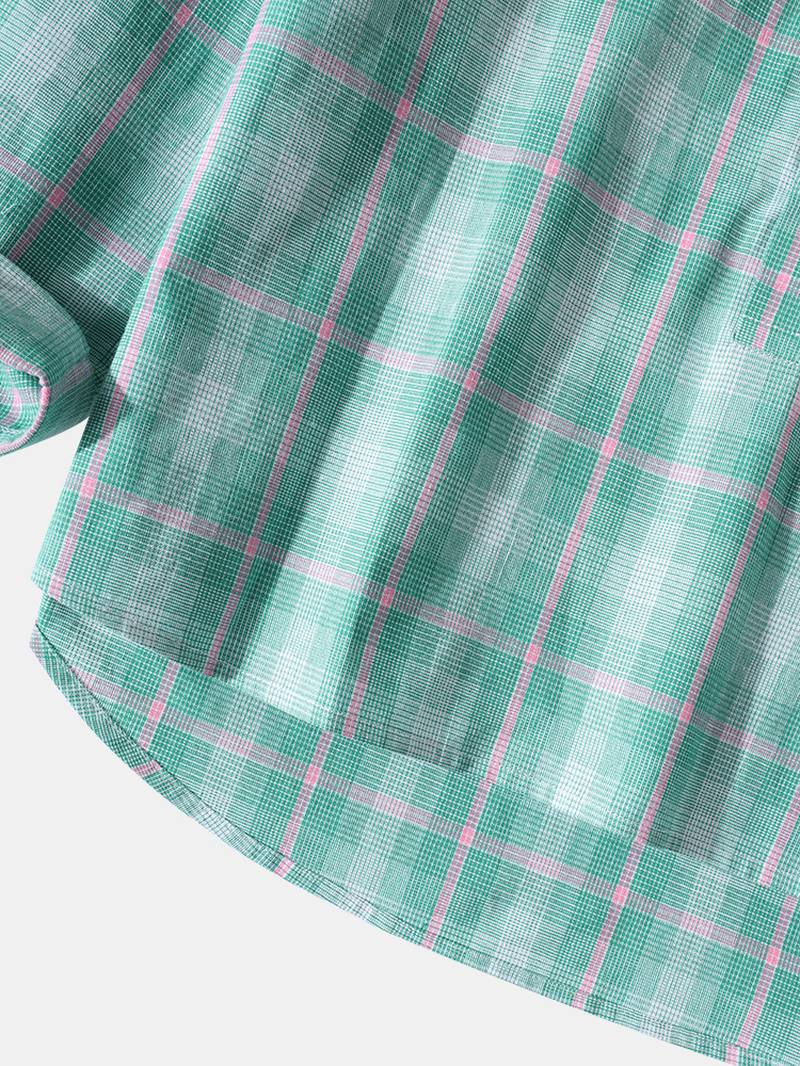Miesten 100% Puuvillaa Plaid Stand Kaulus Pitkähihaiset Henley Paidat