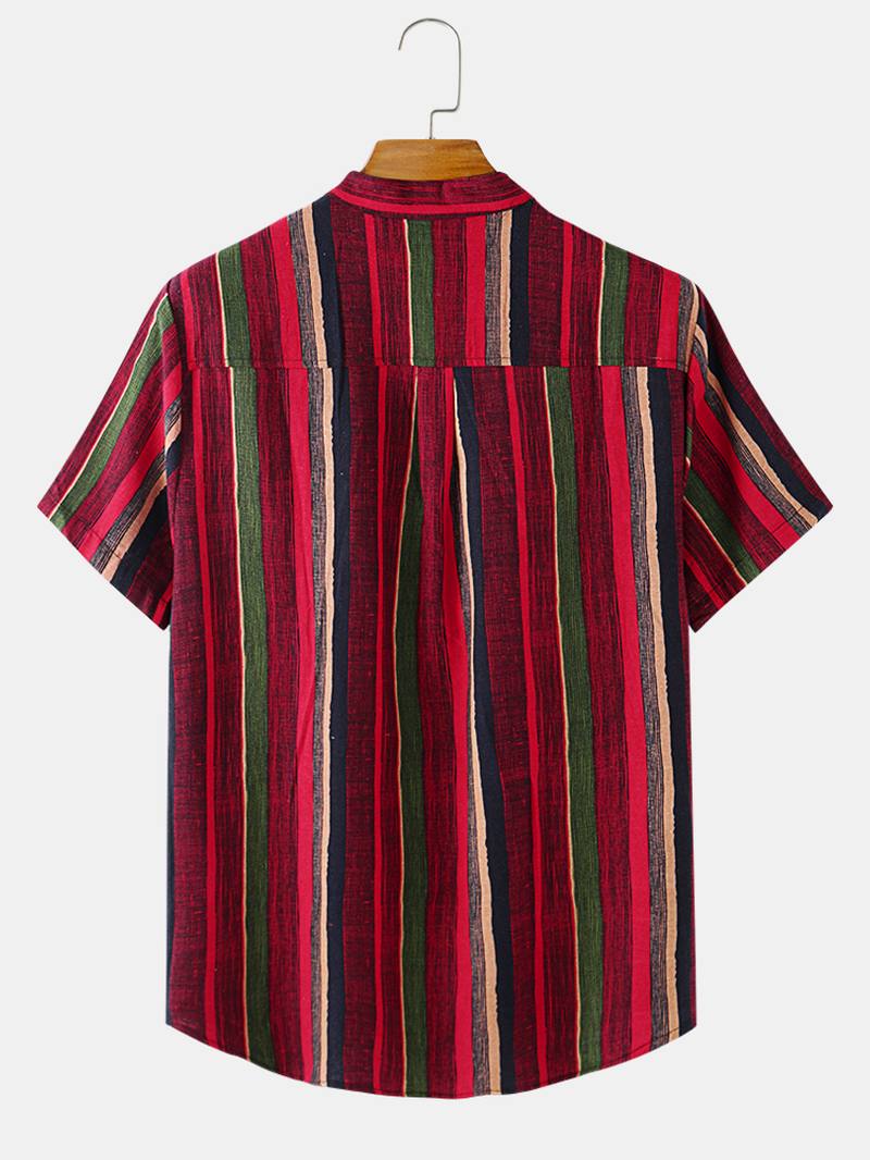 Vertical Stripes Stand Collar Hawaii Rento Miesten Lyhythihaiset Henley-paidat