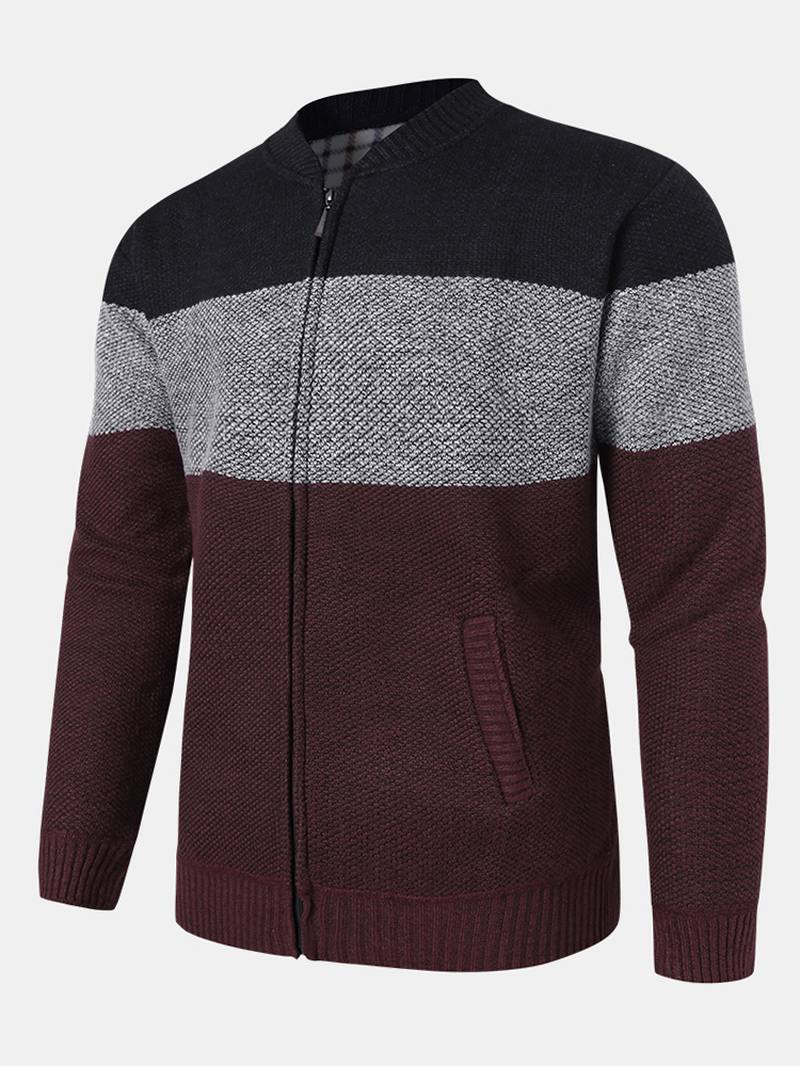 Miesten Colorblock-neulotut Vetoketjulliset Baseball-neuletakit