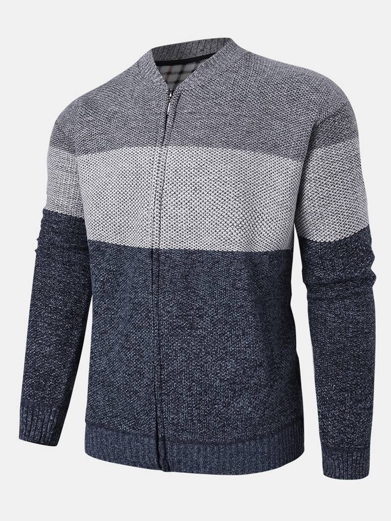 Miesten Colorblock-neulotut Vetoketjulliset Baseball-neuletakit