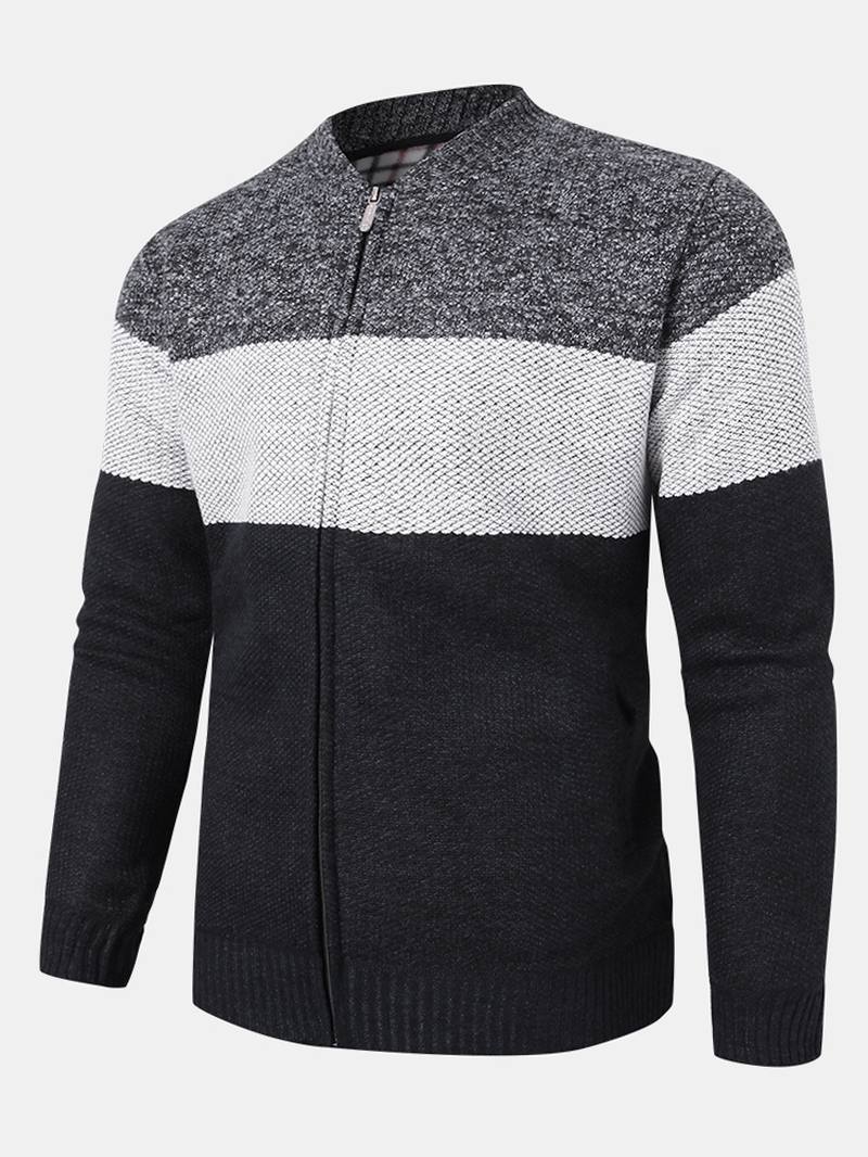 Miesten Colorblock-neulotut Vetoketjulliset Baseball-neuletakit