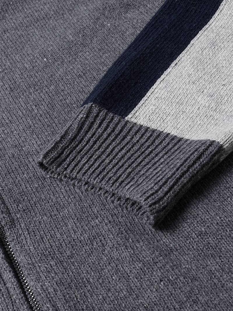 Miesten Patchwork Takana Kirjekuvioinen Vetoketju Edessä Neulotut Rennot Neuletakit
