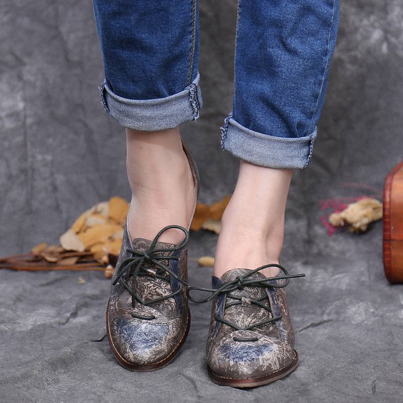 Retro-korkokenkillinen Aitoa Nahkaa Nauhoitettavat Slip On Pumps