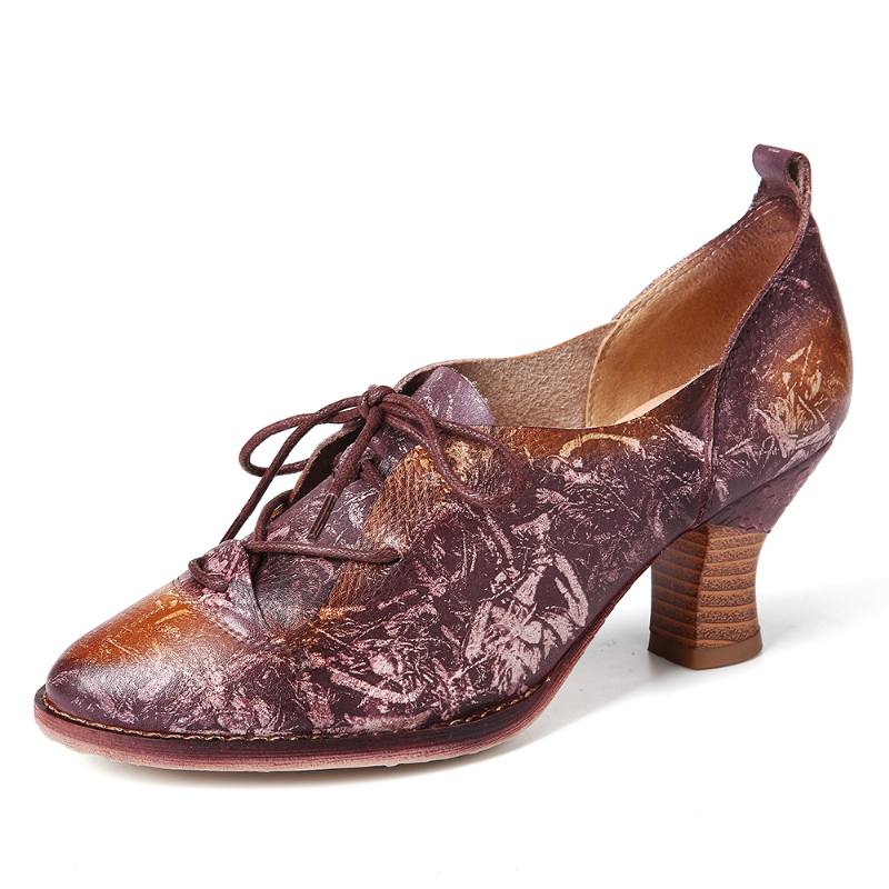 Retro-korkokenkillinen Aitoa Nahkaa Nauhoitettavat Slip On Pumps